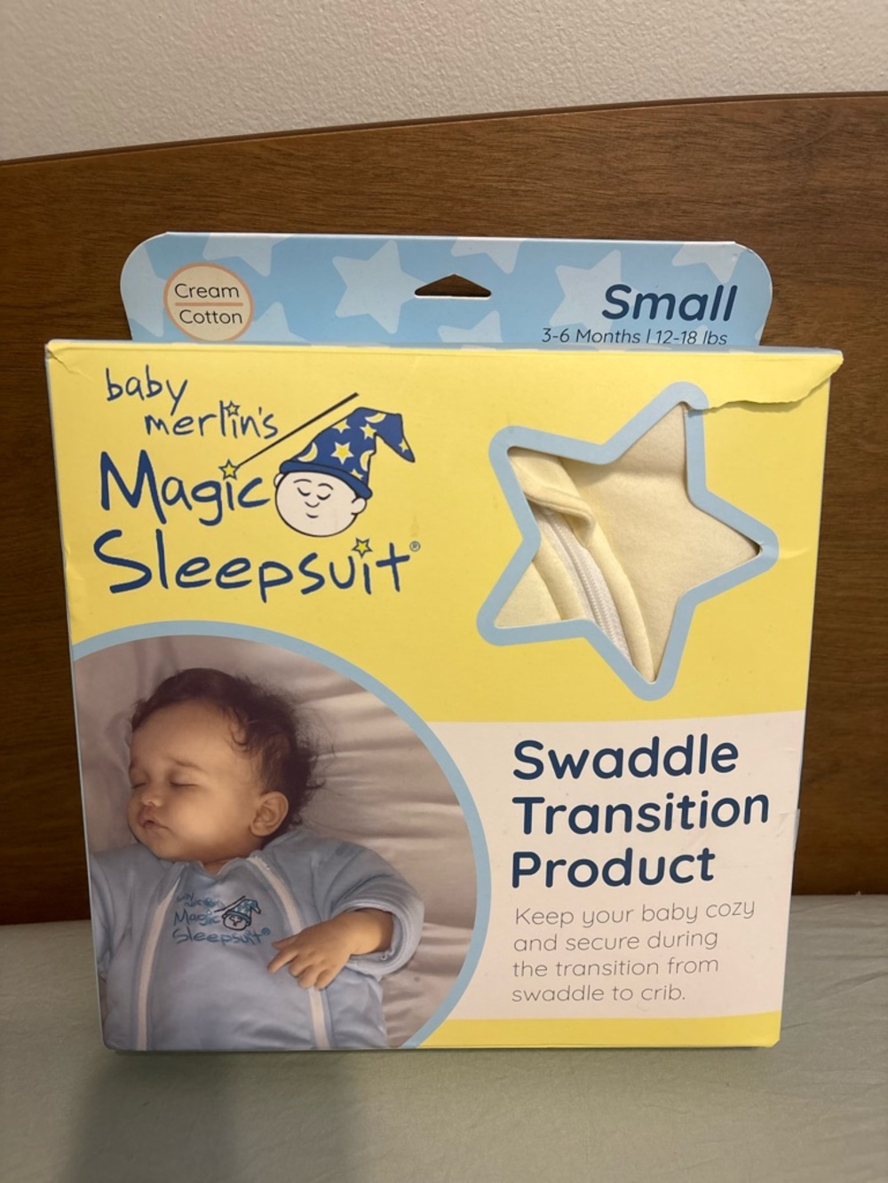 NWT Baby Merlin's Magic Sleepsuit Small 3-6 months Cream Cotton Swaddle